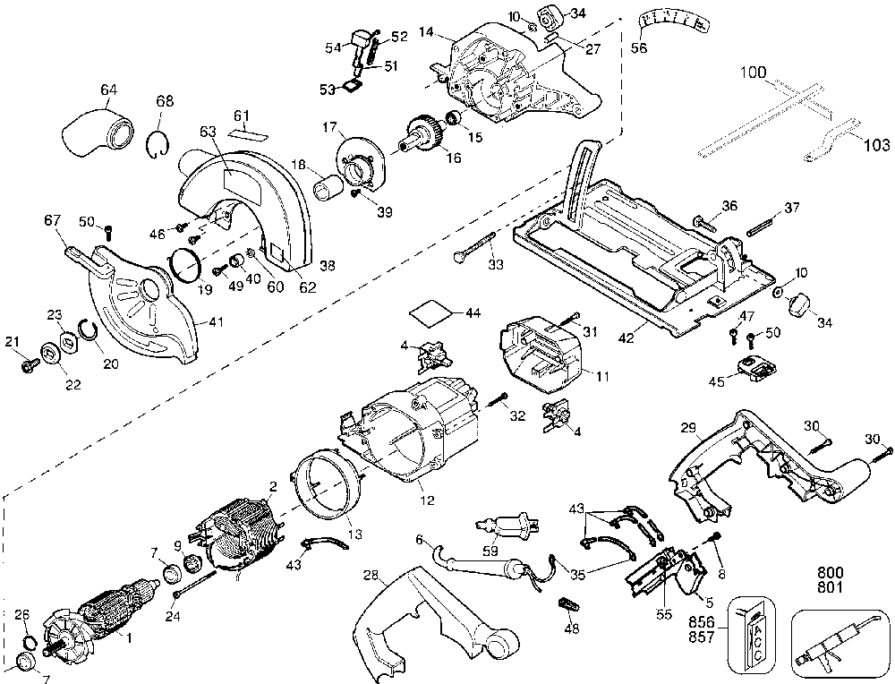 Exploded Diagram A Diagram and Parts List for BD3200-04 Type 3 Black and Decker Circular Saw